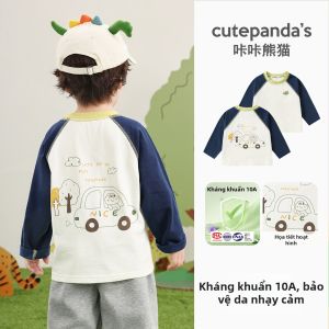 CUTEPANDAS | Áo Thun Tay Dài Chống Khuẩn Hình Cartoon cho Trẻ Em Mặc Thu