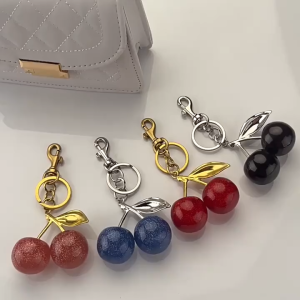 Cherry Crystal Keychain: Stylish Car Keyring & Handbag Charm Womens Jewelry Accessory