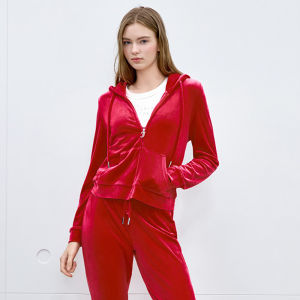 Juicy Couture | Zero-Pressure Stretchy Velvet Hooded Studded Casual Fashion Outerwear