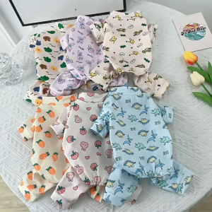 12 Colors Cute Dog Pajamas Puppy Sleepwear Cat Jumpsuit Dog Clothes for Shih Tzu Pet Four-legged Clothes