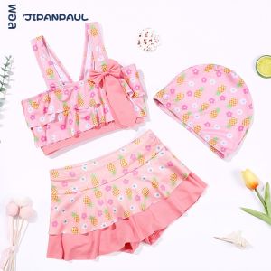 Summer Girls Swimwear Set with Striped Halter Top