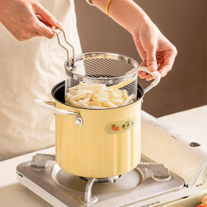 S&S 3L Deep Fryer Noodle Pot Non-stick Fryer Pot With Stainless Steel Filter Screen Frying Pot Oil-saving Mini Pan Multi-function Soup Pot Independent Filter