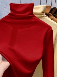 Thickened Double-sided Cashmere High-neck Fleece-lined Base Shirt Womens Mustard Yellow Warm Top Autumn Winter Inner Wear Christmas Womens Fashion
