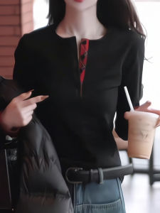 Fashionable Patchwork Long Sleeve T-Shirt Elegant Early Spring New Arrival Womens Wear Beautiful Top Quality Korean Style Commute