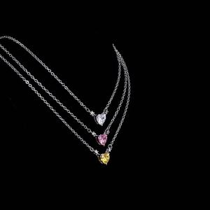 Huitan Chic Crystal/Pink/Yellow Heart CZ Necklace for Women Simple Stylish Accessories Party Daily Wear Statement Jewelry