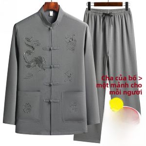 Bộ Trang Phục Trung Hoa Cổ Điển Cho Nam Tuổi Trung Niên Và Cao Tuổi Bộ Quần Áo Dài Tay Có Nút Cài Phong Cách Xuân Thu Thường Ngày