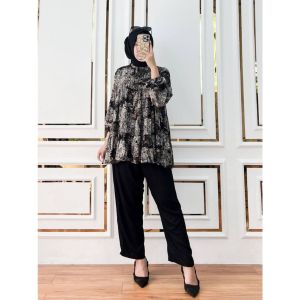 Alivia Oneset Blouse Rayon Diamond Premium Busui Friendly Celana Crinkle Airflow Setelan Wanita Kekinian