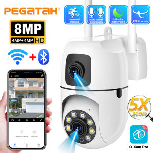 8MP WIFI Surveillance Camera Dual Lens Dual Screen IP Cameras Wireless Auto Tracking Color Night Vision 5X Digital Zoom CCTV Cam