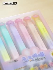 hopk | 12 Colors Kawaii Highlighter Set Pastel Fluorescent Marker Pen Cute Soft Tip Highlighters for Student School Office Supply