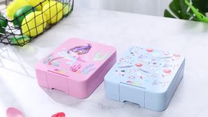 AOHEA Bento Lunch Box for Kids: Mermaid Bento Boxes 4 Compartment Toddler Bento Containers for Daycare or School