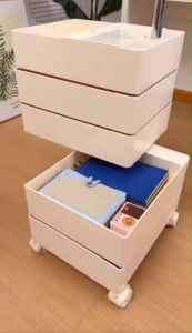 💟SOLUTION65💟 Movable Rotating Tray Cart Trolley with Lockable Wheel Office Rotating Drawer Side Table with Rotating Drawer Movable Coffee Table Bedside Table Sofa Side Table Movable Snack Storage Trolley Makeup Storage Box Stationery Storage Box