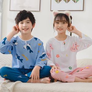 Girls Cotton Silk Sleepwear Long Sleeve Thin Summer Clothes Baby Air Conditioning Suit Children Home Clothes Set Breathable Moisture Wicking