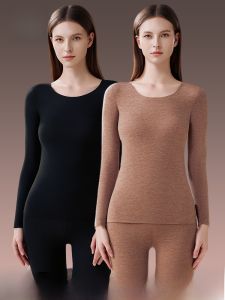 miiow | Womens Thermal Underwear Set Fleece Lined Silk Velvet Autumn Pants Long Sleeve Base Layer Sweet Style Mid-aged Suitable