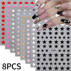 8Pcs 3D Y2K Star Nails Stickers Colorful Pentagram Self-Adhesive Nail Sliders Decor Starlight Manicure Decals DIY Nail Supplies
