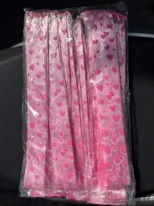 โบว์ริบบิ้น โบว์รูด ริบบิ้นกึ่งสำเร็จรูป โบว์ติดของขวัญ (ยกแพ็ค 100 ชิ้น) ขนาด 50 มม.สีชมพูลายหัวใจ