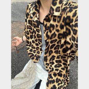 SUOSHE | Vintage Leopard Print Breathable Cooling UV Protection Mens Short Sleeve Shirt