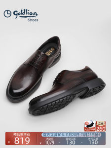 Goldlion Mens Brown Leather Shoes Casual Business Derby Shoes Comfortable Wear Spring Autumn Season Low Heel Rubber Outsole