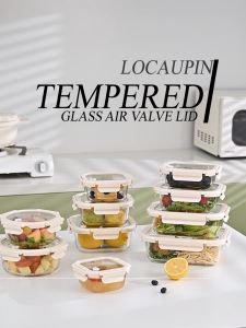 Crystal House Borosilicate Glass Meal Preparation Lunchbox with Locking Lid and Steam Release Valve for Food Storage