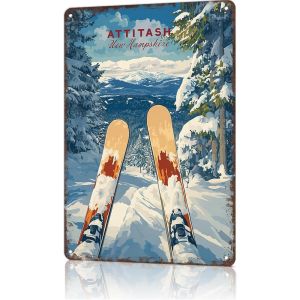 Ski Wall Decor Funny Metal Sign 8x12 Inch Attitash Resort Art for Home Bar Office