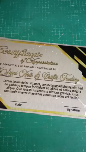 CERTIFICATE. Silver brush metallic sheet. Living room decoration. Waterproof scratch-proof fade-proof.