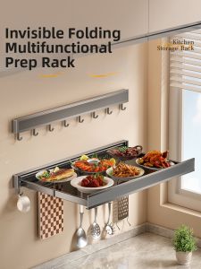 BW | Foldable Kitchen Storage Rack Wall Mounted Multi-Functional Window Sill Prep Plate Stand Expandable Space Saving Organizer