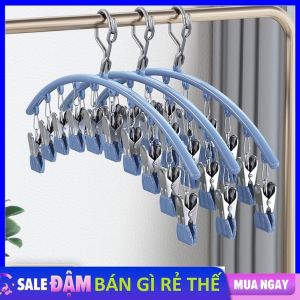 Móc treo quần áo em bé khăn tay đồ lót tất vớ 10 Kẹp Thép Không Gỉ / Móc Inox treo quần áo có khóa chống gió chống trượt với 10 bộ ghim