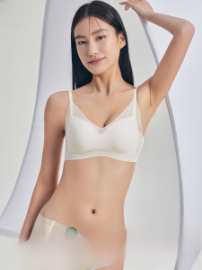 MiiOW | เสื้อชั้นในแบบเกาะอกทรงสามเหลี่ยมสไตล์ฝรั่งเศสสำหรับผู้หญิง ผ้าไหมน้ำแข็งบาง เสื้อชั้นในแบบไม่มีโครง เสื้อชั้นในแบบมีโครงที่แน่นอน ป้องกันการหย่อนคล้อย