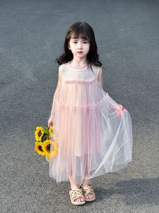 Cool Knitted Summer Dress for Girls Sleeveless Vest Skirt Cotton Fabric Fresh Style A-Line Skirt Pure Color Summer Dress
