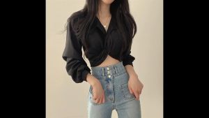 เสื้อเชิ้ตเเขนยาวเเฟชั่น ฤดูใบไม้ผลและฤดูใบไม้ร่วง เวอร์ชั่นเกาหลี เสื้อยืดเเขนยาว ราคายอกเสีย เสื้อเชิ้ตเเขนยาวผ้าที่นอน แบบสีพื้นๆ