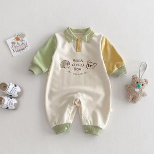 Adorable Baby Romper Spring Fashion Baby Letter Cartoon Patchwork Color Newborn Korean Style Clothes Long Sleeve Girls Outfit