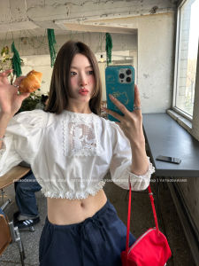 Summer New Style White Five-Quarter Bubble Sleeve Ladies Shirt Dental Retainer Big Wang Nini 2025 Commute Style Slim Fit T-Shirt