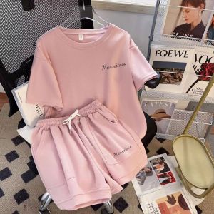 Loose Womens Running Sportswear Set Summer Korean Style Short Sleeve Shorts Two-Piece Trendy Outfit for Students