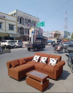 Sofa L Putus Kancing / Sofa L Minimalis / Sofa L Santai Bahan Beludru