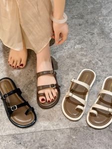 French Style Temperament Toe Covering Sandals Womens Summer Outwear K-style Fairy Style Retro Flip Flops Non-Slip Beach Flip-Flops