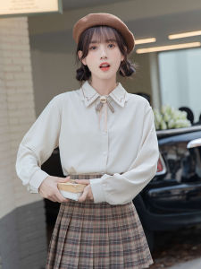 French Style Preppy Style Long Sleeves Shirt Womens Embroider Stylish Sweet Small Fall and Winter Shirt Versatile Casual Top