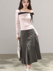 เสื้อยืดคอกลมแขนยาวสไตล์เกาหลี ทรงสลิมฟิต สำหรับผู้หญิง ลำลอง สปอร์ต เสื้อชั้นใน ดีไซน์เก๋ไก๋ ฤดูใบไม้ร่วง 2025