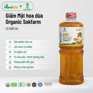 Giấm mật hoa dừa hữu cơ Sokfarm 1L từ 100% tự nhiên có giám cái tự nhiên chứa enzyme giàu khoáng