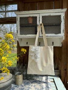 Original Design White Pear Floral Print Shoulder Bag for Women Soft Canvas Tote Bag  Artistic Style Brown Color