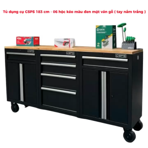 Tủ dụng cụ CSPS 183cm - 06 hộc kéo màu đen mặt ván gỗ (tay nắm trắng)
