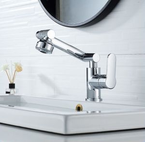 Vòi Chậu Rửa Lavabo Nóng Lạnh Màu Bạc Xoay 1080 độ kèm 2 dây dẫn 60cm