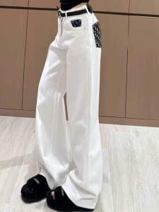 High Waist Wide Leg Denim Jeans Womens Loose Fitting Floor Length American Style Slimming Straight Long Trousers