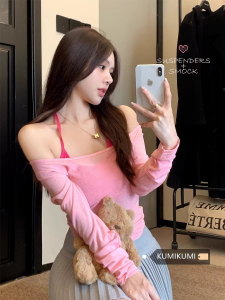 Sweet and Spicy Style Slim Looking Long Sleeves Bandage Dress Sun Protective Blouse T-shirt Bottoming Camisole Womens Summer New Fashion Outfit