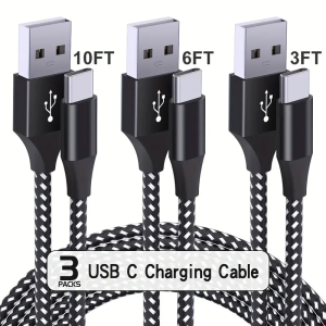 1PC 3PCS USB A to Type-C Cable Nylon Braided Cable 18W 480Mbps Compatible for iPhone 16 15 for iPad MacBook for Galaxy S25 S24 
