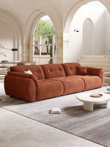 Vintage Cream-colored Chenille Sofa High-back Straight Row Cloth Living Room