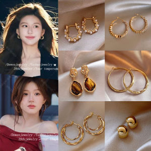 Golden Simulated Pearl Earrings Womens Luxury Elegant Fashion Jewelry Silver Needle Vintage New Style Ear Jewelry Accessories