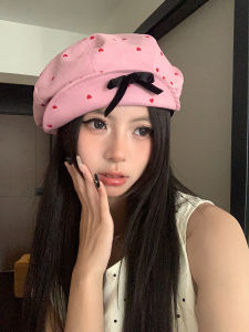 Sweet Heart Butterfly Knot Beret Hat Womens Spring Autumn Large Head Size Face Slimming Cloud Cap Korean Versatile Octagonal Hat Trendy