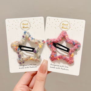 Womens Knitted Star Hair Clip Side Clip Autumn Winter Colorful New Style Fashionable Hair Accessories Pink Empress Brand