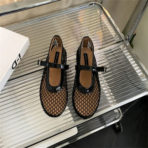 2025 New Womens Casual Breathable Hollow out Flat Bottom Fish Net Sandals High Insole Slip-On Fashionable Korean Style Shoes