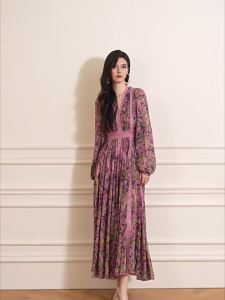 Retro V-Neck Flower Print Dress