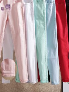 Nhiều Màu Sắc Thoải Mái Chín Mảnh Nữ Quần Jean Tím / Tím Violet / Tím Hoa Cà Màu Kẹo Sen Thon Gọn Vải Co Giãn Thiên Nhiên Vòng Eo Bút Chì Dài Đến Mắt Cá Chân Quần